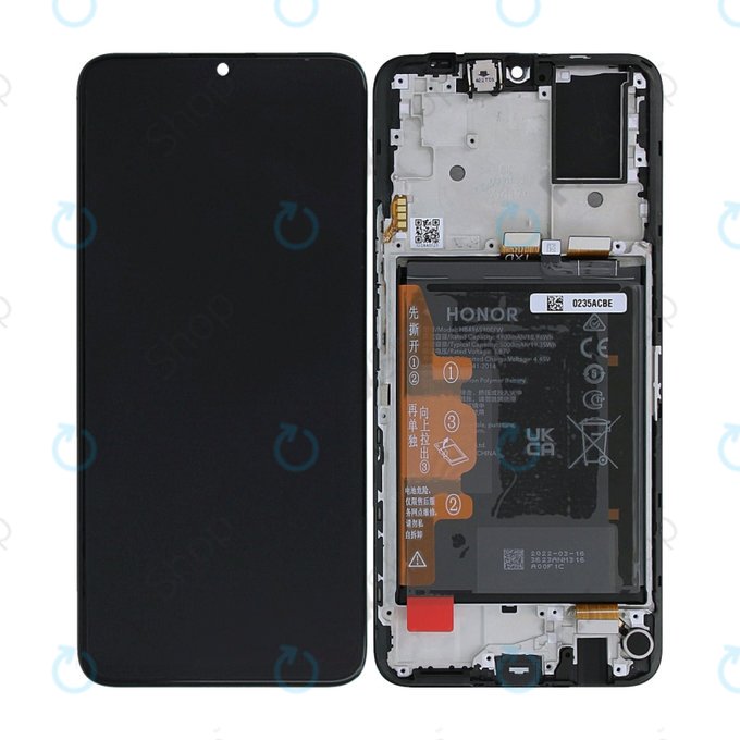 Wyświetlacz do Honor X7 CMA-LX2, Ekran dotykowy z ramką i baterią, 0235ACBE, Czarny, Black, Genuine Service Pack