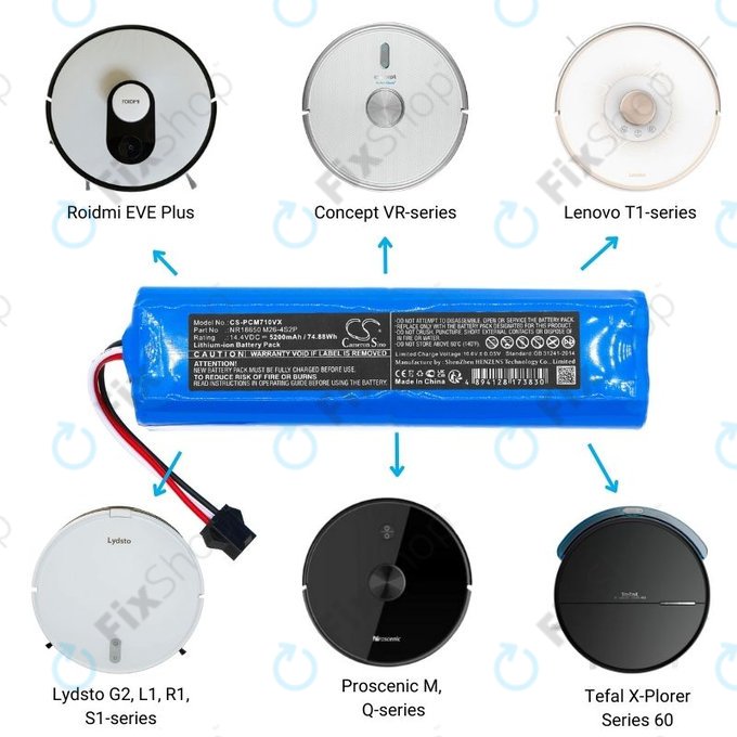 Bateria do Xiaomi EVA, EVE Plus, Viomi S9, Lenovo T1 Pro, Lydsto R1, R1 Pro, S1, S1 Pro, NR18650 M26-4S2P, SUN-INTE-181, H18650CH-4S2P Li-Ion 14,4V 5200mAh HQ