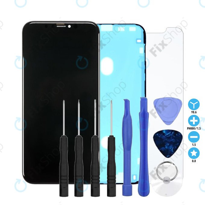 Wyświetlacz In-Cell dla iPhone XR, Ekran dotykowy z ramką, Klej (Adhesive), Szklo hartowane, Narzędzia, FixPremium