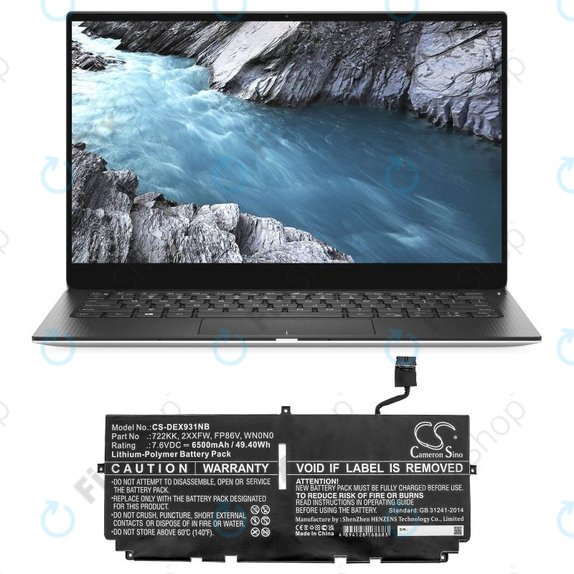 Bateria do Dell XPS 13 9300, 9380, 9310, 6500mAh, Li-Pol, 7.6V, 2XXFW, HQ