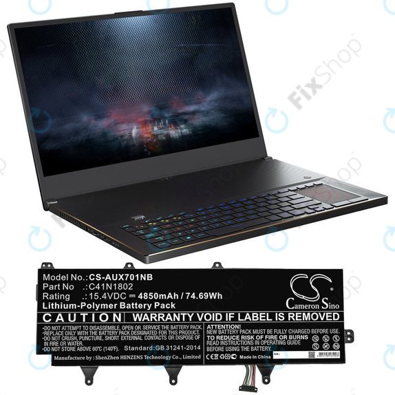Bateria do Asus Zephyrus Gx701, Rog Zephyrus S Gx701, Rog Gx701, 4850mAh, Li-Pol, 15.4V, C41N1802, HQ