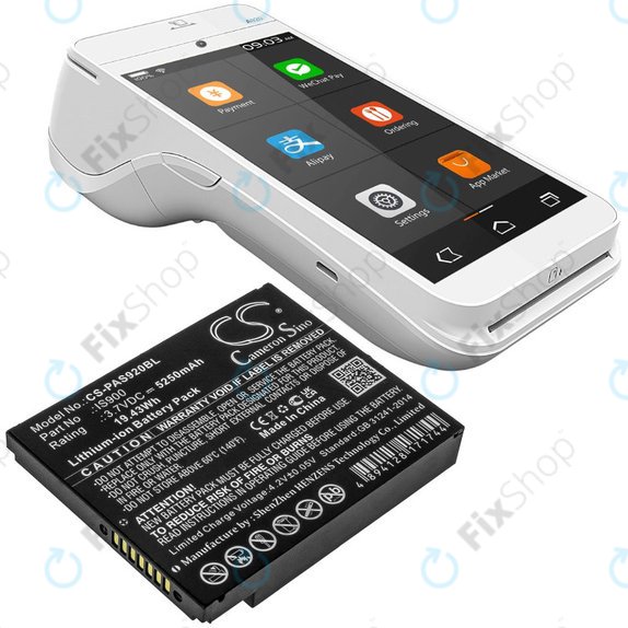 Bateria do Pax A920, A920c, 5250mAh, Li-Ion, 3.7V, IS900, HQ