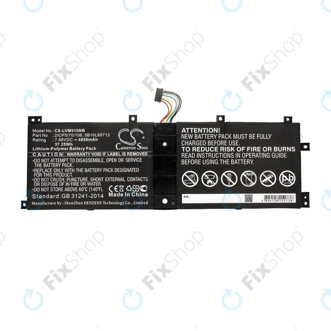 Bateria do Lenovo IdeaPad Miix 510, Miix520, Miix 5 Pro, 4850mAh, Li-Pol, 7.68V, 2ICP5/70/106, HQ