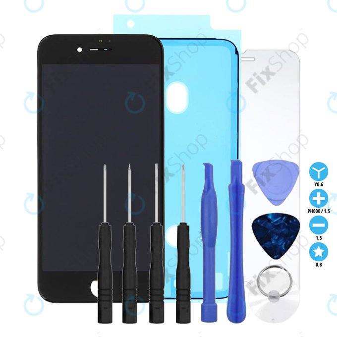 Wyświetlacz dla iPhone 8, SE (2020), SE (2022), Black, Ekran dotykowy z ramką, Klej (Adhesive), Szklo hartowane, Narzędzia, Refurbished