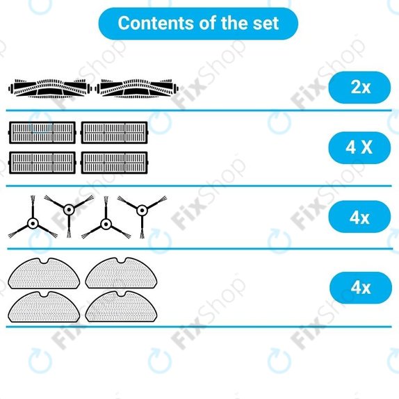 Zestaw części zamiennych do Xiaomi Dreame Bot L10 Pro, D9, D9 Pro, D9 Max, Trouver LDS (2x Szczotki główne, 4x Filtry, 4x Szczotki boczne, 4x Ściereczki mopujące)
