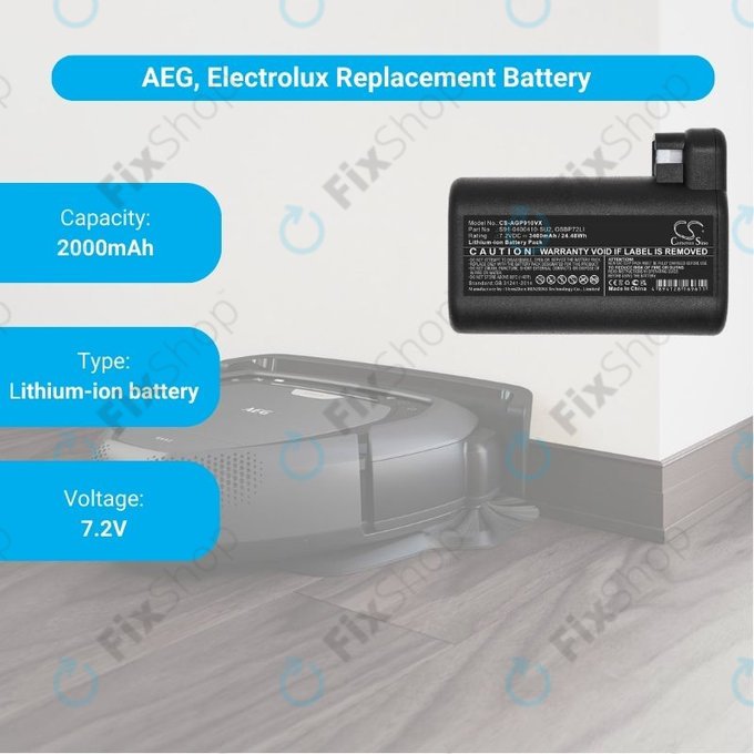 Bateria do AEG RX-seria, Electrolux E, P-seria, S91-0400410-SU2, OSBP72LI, OSBP72LI25, Li-Ion, 7,2V 3400mAh, HQ