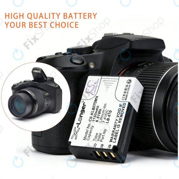 Bateria do Kodak PIXPRO S1, AZ651, AZ652, AZ901, 1150mAh, Li-Ion, 7.4V, LB-070, HQ