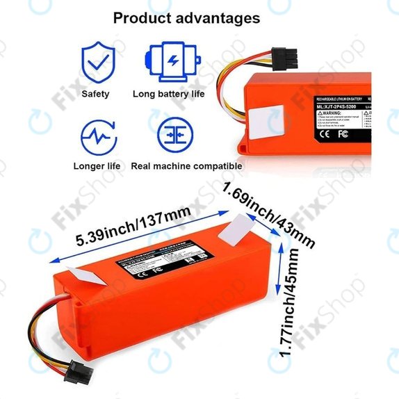 Bateria do Xiaomi Roborock-seria, Mi Robot Vacuum Mop 1S, Xiaowa-seria, BRR-2P4S-5200, Li-Ion, 5200mAh