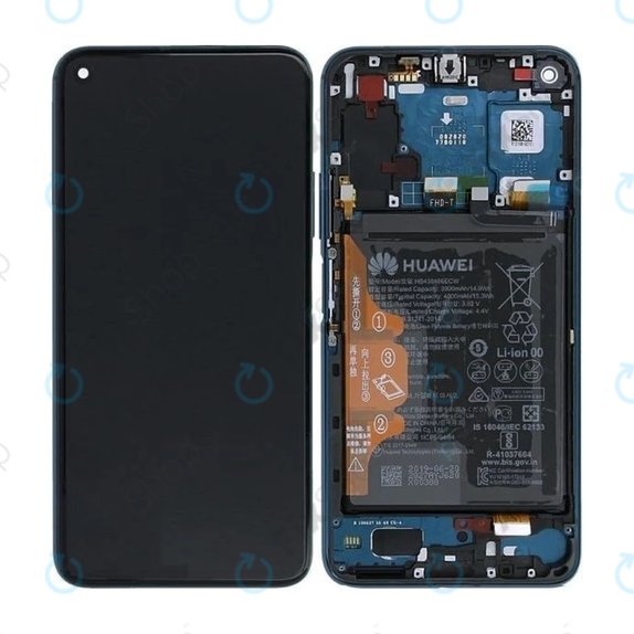 Wyświetlacz do Huawei Honor 20 Pro, Ekran dotykowy z ramką i baterią, 02352VKL, Phantom Blue, Genuine Service Pack
