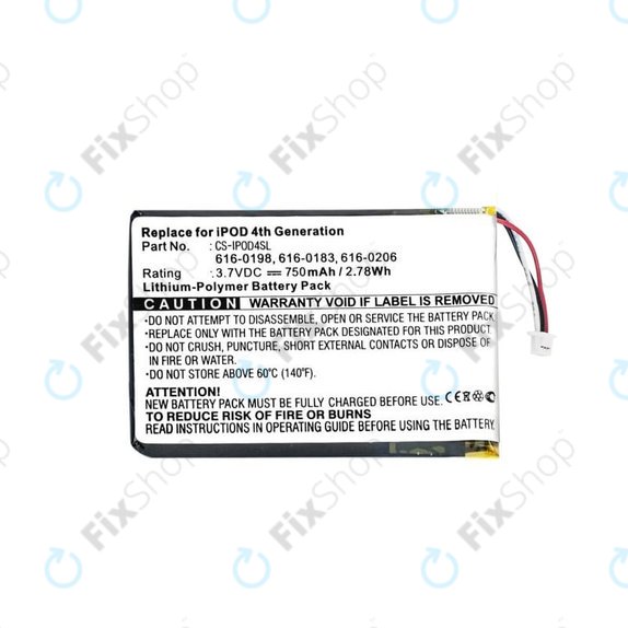Bateria do iPod (4th Gen), 616-0183, 750mAh, HQ