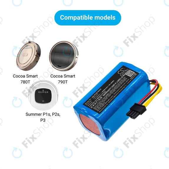Bateria do Proscenic Cocoa Smart 780T, 790T, Summer P1s, P2s, VR1717, Li-Ion, 14,8V 2600mAh, HQ