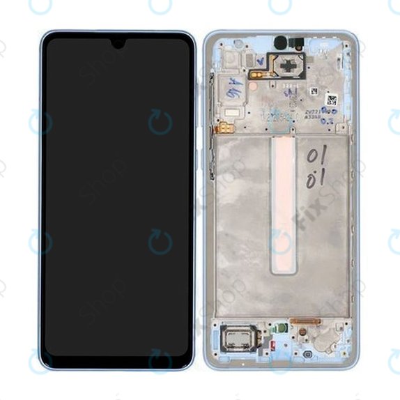 Wyświetlacz do Samsung A33 5G A336B, Ekran dotykowy z ramką, GH82-28143C, GH82-28144C, Awesome Blue, Genuine Service Pack