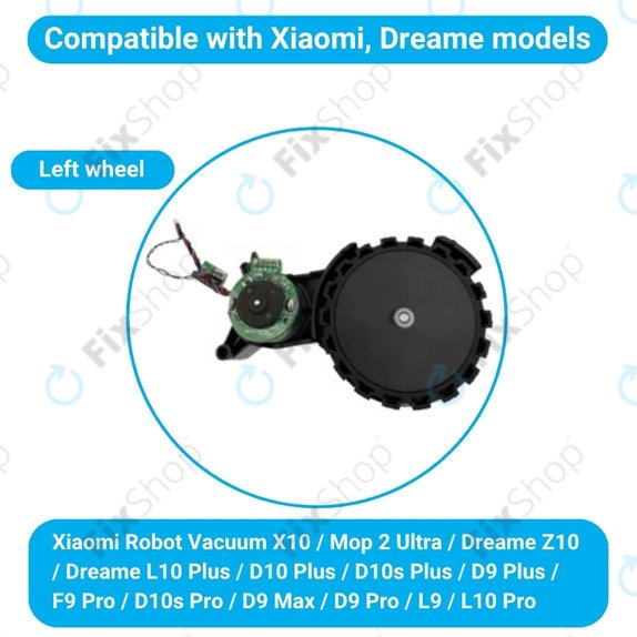 Koło z silnikiem do Xiaomi Robot Vacuum X10, Dreame Z10 Pro, L10 Plus, D10 Plus, Left, Czarny, Black