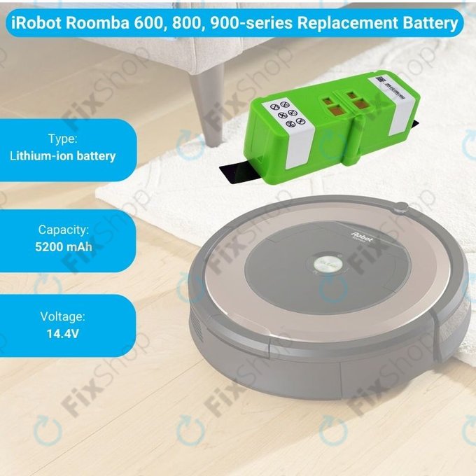 Bateria do iRobot Roomba 600, 800, 900-seria, 4502233, 4374392, 2130LI, Li-Ion, 14,4V 5200mAh, HQ