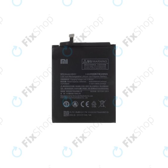 Bateria do Xiaomi Redmi Note 5A, Redmi S2 (Redmi Y2), BN31, 3080mAh, 46BN31G05014, Genuine Service Pack
