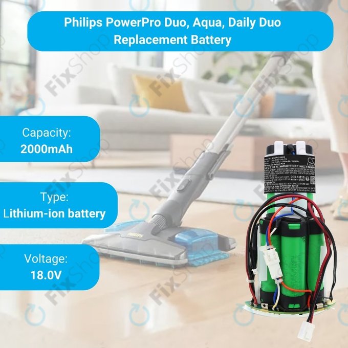 Bateria do Philips PowerPro Duo FC6163, FC6164, FC6167, FC6168, FC6169, FC6171, PowerPro Aqua FC6404, FC6405, Daily Duo FC6161, 69-2008-009-223, Li-Ion, 18V 2000mAh, HQ
