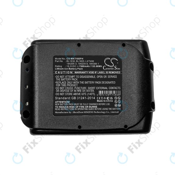 Bateria do Makita 18V, BL1830, BL1835, LXT400,194205-3, 194204-5, 194309-1, Li-Ion, 18.0V, 7500mAh, HQ