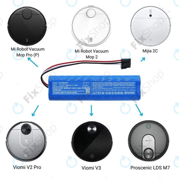 Bateria do Xiaomi Mi Robot Vacuum Mop Pro (P), 2 (Mijia 2C), Viomi V2 Pro, Proscenic LDS M7, STYJ02YM, MH1-4S1P-SC, Li-Ion, 14,4V 2600mAh, HQ