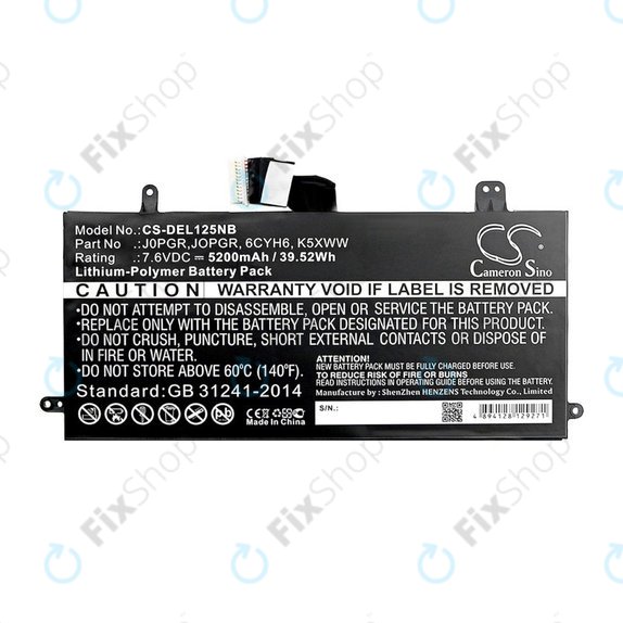 Bateria do Dell Latitude 5290, Latitude 12 5285, 5200mAh, Li-Pol, 7.6V, J0PGR, HQ