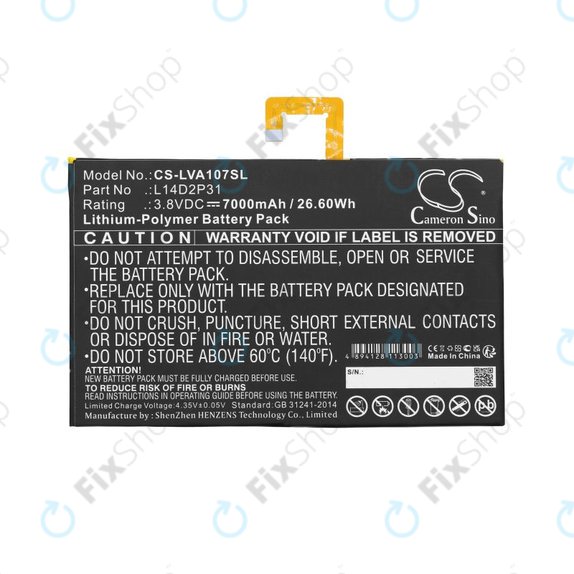 Bateria do Lenovo Tab 2, Lenovo Tab 4, Lenovo TB2, 7000mAh, Li-Pol, 3.8V, L14D2P31, HQ