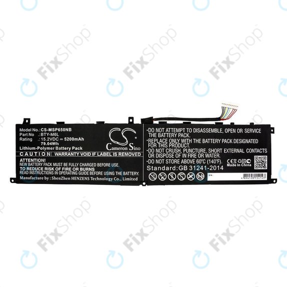 Bateria do MSI GS65 Stealth Thin, PS63, P65 Creator 8RF, 5200mAh, Li-Pol, 15.2V, BTY-M6L, HQ