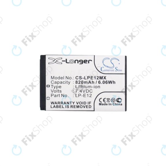 Bateria do Canon EOS 100D, M, M2, M10, M50, M100, Kiss X7, SL1, PowerShot SX70 HS, Rebel SL1, LP-E12, Li-Ion, 820mAh, HQ