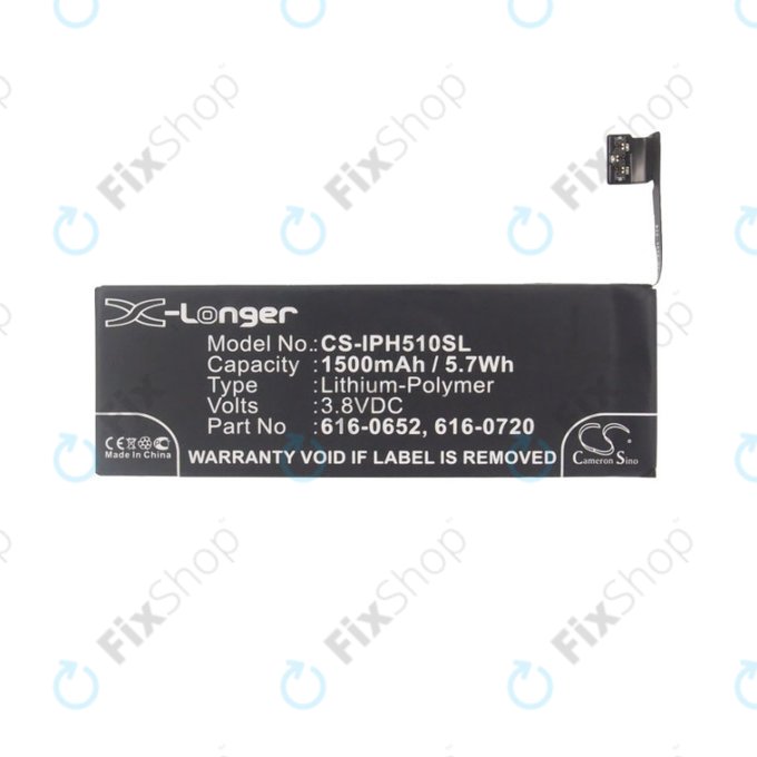 Bateria do iPhone 5S, 5C, 616-0652, 616-0720, 1500mAh, HQ