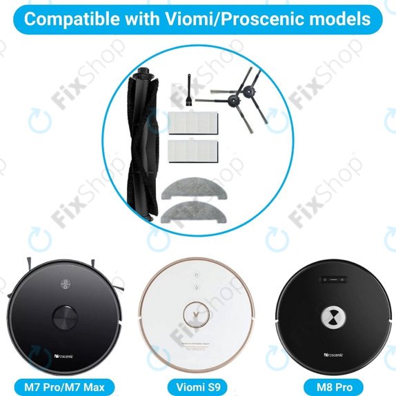 Zestaw standardowy do Xiaomi Viomi S9, Lydsto R1, Proscenic M7 Pro, M8 Pro, Czarny, Black