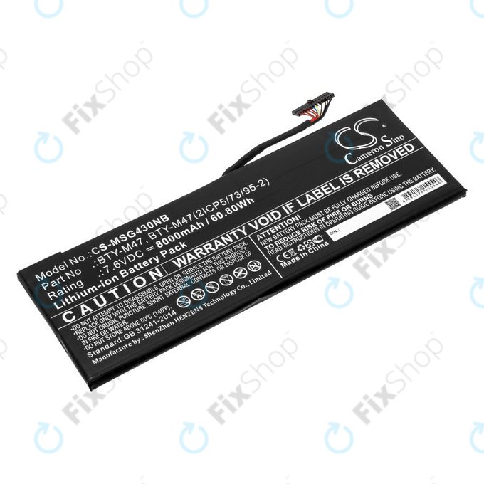 Bateria do MSI GS40, GS43, MS14, 8000mAh, Li-Ion, 7.6V, BTY-M47, HQ