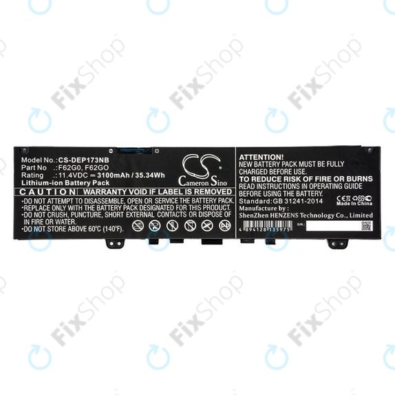 Bateria do Dell Inspiron 13, 7373, Vostro 13, 3100mAh, Li-Ion, 11.4V, F62G0, HQ