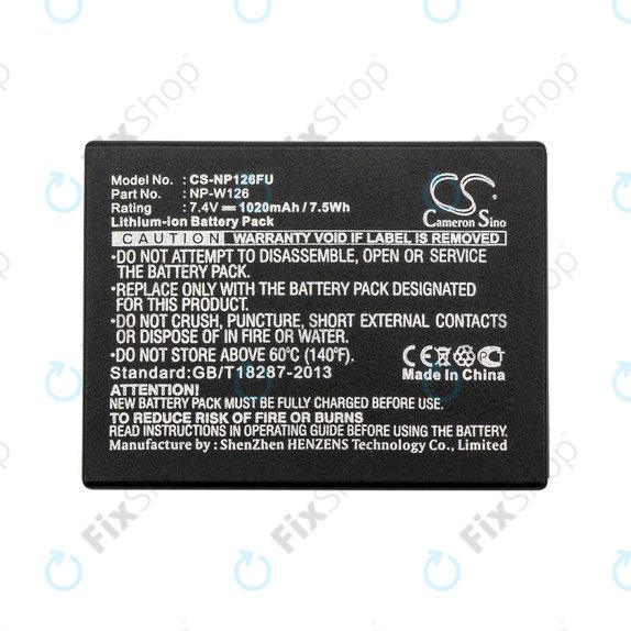 Bateria do Fujifilm FinePix, 1020mAh, Li-Ion, 7.4V, NP-W126, NP-W126S, HQ