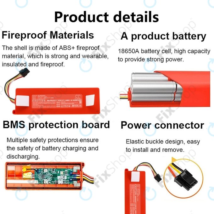 Bateria do Xiaomi Roborock E-seria, Q-seria, S-seria, BRR-2P4S-5200, Li-Ion, 14,4V 5200mAh, HQ