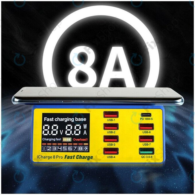 Stacja ladujaca USB z USB-C, USB 3.0 & Ladowarka bezprzewodowa Mechanic iCharge 8 Pro