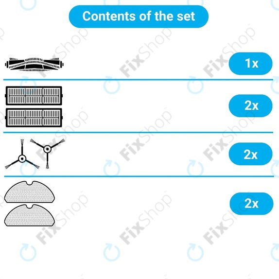 Zestaw części zamiennych do Xiaomi Mi Robot Vacuum Mop Essential (Mijia G1) (1x Główna szczotka, 2x Filtr, 2x Szczotka boczna, 2x Ściereczka mopująca)