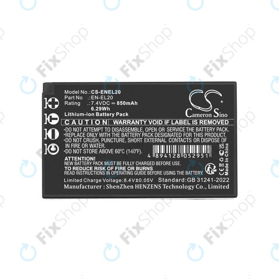 Bateria do Nikon Coolpix A, 850mAh, Li-Ion, 7.4V, EN-EL20, HQ