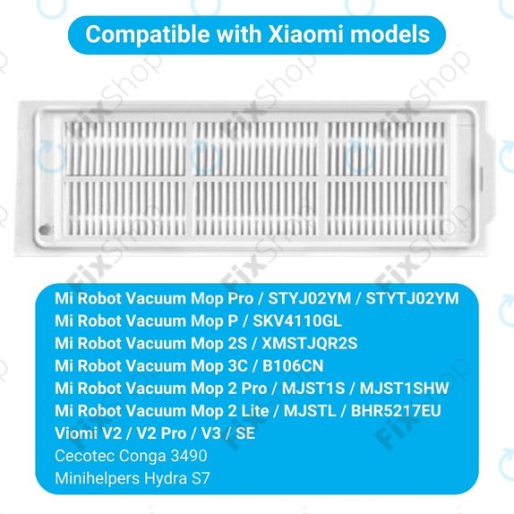 Filtr przeciwpyłowy do Xiaomi Mi Robot Vacuum Mop Pro (P), 2 Lite, 2 Pro, 2S, Viomi V2 Pro, V3, SE, 2 szt.