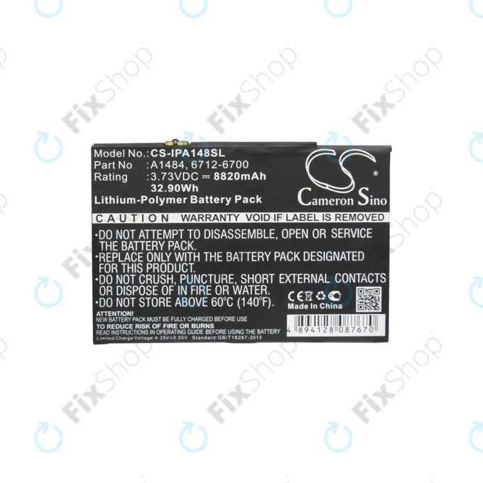 Bateria do iPad Air, iPad, 5th Gen 2017, iPad, 6th Gen 2018, A1484, 6712-6700, 8820mAh, HQ