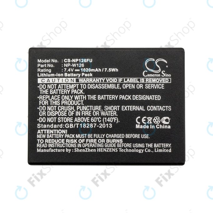 Bateria do Fujifilm FinePix, 1020mAh, Li-Ion, 7.4V, NP-W126, NP-W126S, HQ