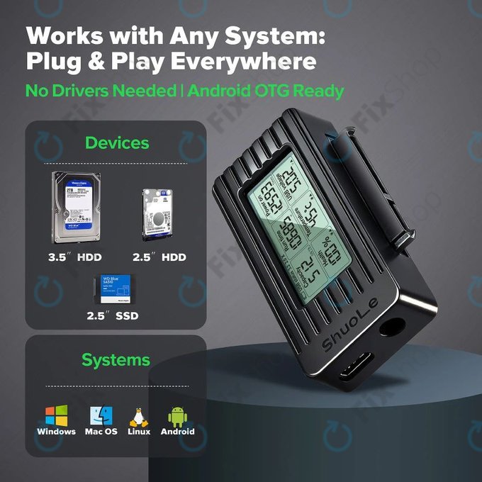 Adapter USB-C / USB 3.0 na SATA do HDD/SSD z wyświetlaczem, 12V/3A EU