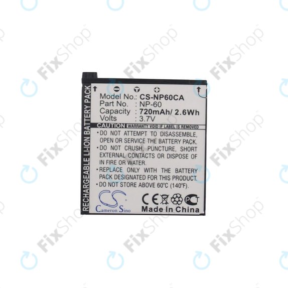 Bateria do Casio Exilim Zoom EX-Z19, EX-Z85, EX-Z9, 720mAh, Li-Ion, 3.7V, NP-60, HQ