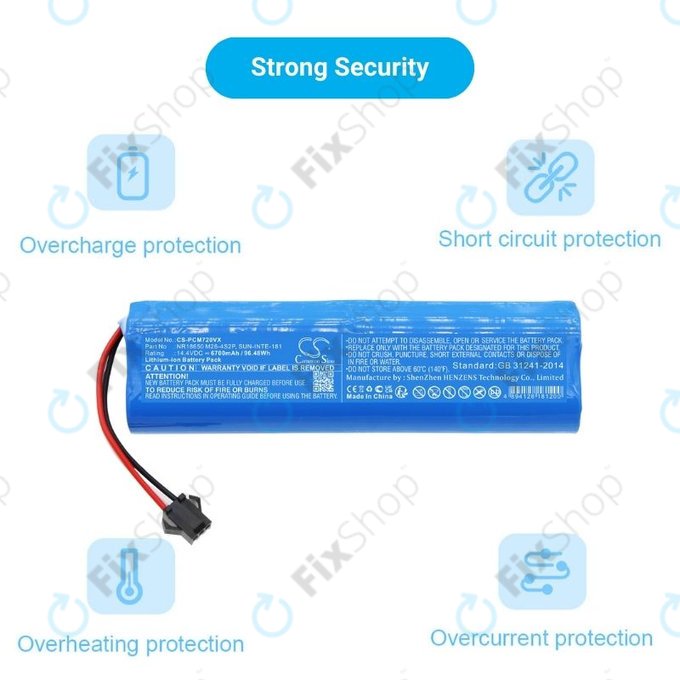 Bateria do Xiaomi EVA, EVE Plus, Viomi S9, Lenovo T1 Pro, Lydsto R1, R1 Pro, S1, S1 Pro, NR18650 M26-4S2P, SUN-INTE-181, H18650CH-4S2P, Li-Ion, 14,4V 6700mAh, HQ