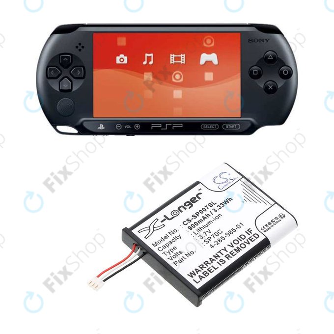 Bateria do Sony PSP E1000, E1002, E1004, E1008, 900mAh, Li-Ion, 3.7V, SP70C, HQ