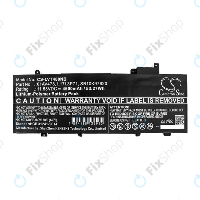 Bateria do Lenovo ThinkPad T480S, 4600mAh, Li-Pol, 11.58V, 01AV478, HQ