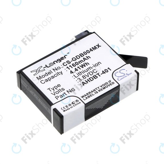 Bateria do GoPro Hero 4, 1160mAh, Li-Ion, 3.8V, AHDBT-401, HQ