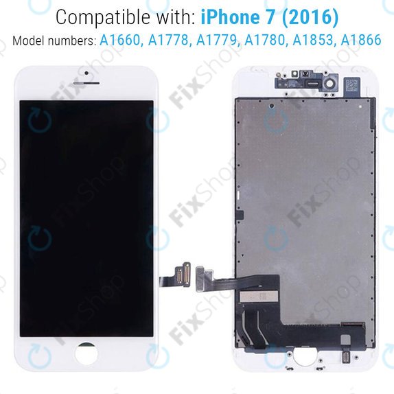 Wyświetlacz dla iPhone 7, White, Ekran dotykowy z ramką, Refurbished