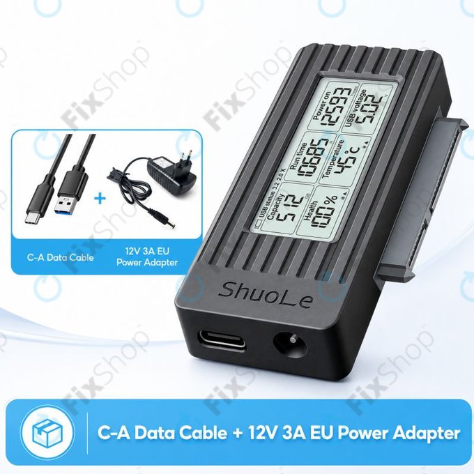 Adapter USB-C / USB 3.0 na SATA do HDD/SSD z wyświetlaczem, 12V/3A EU
