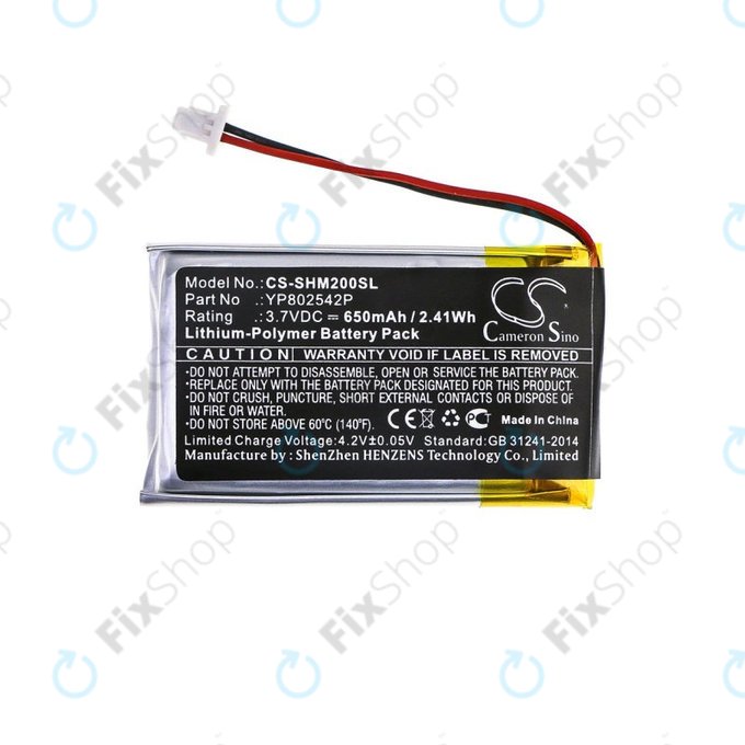 Bateria do Sena SMH-10s, SMH-20s, 650mAh, Li-Pol, 3.7V, YP802542P, HQ