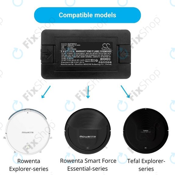 Bateria do Rowenta Explorer-seria, Smart Force Essential-seria, Tefal Explorer-seria, RS-RT900866, Li-Ion 14,4V 2600mAh, HQ
