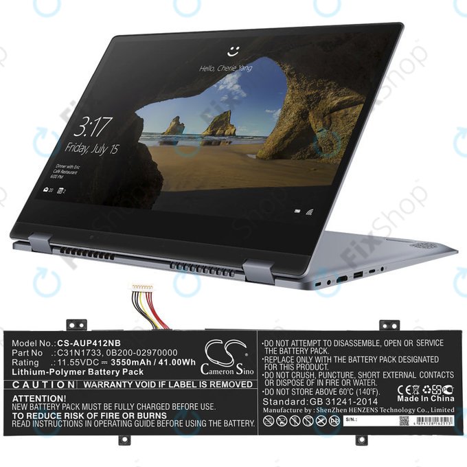 Bateria do Asus VivoBook Flip 14 Tp412fa/ua, 3550mAh, Li-Pol, 11.55V, C31N1733, HQ