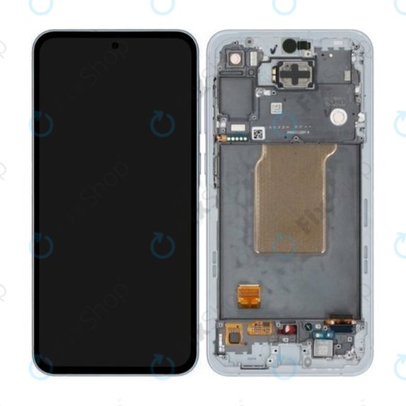 Wyświetlacz do Samsung A55 A556B, Ekran dotykowy z ramką, GH82-34305B, Awesome Iceblue, Genuine Service Pack